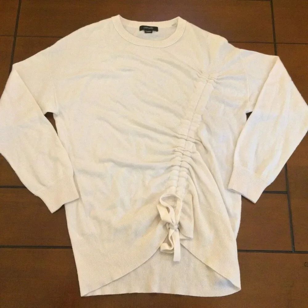 Christopher Fischer 100% cashmere cream sweater ruched sides large